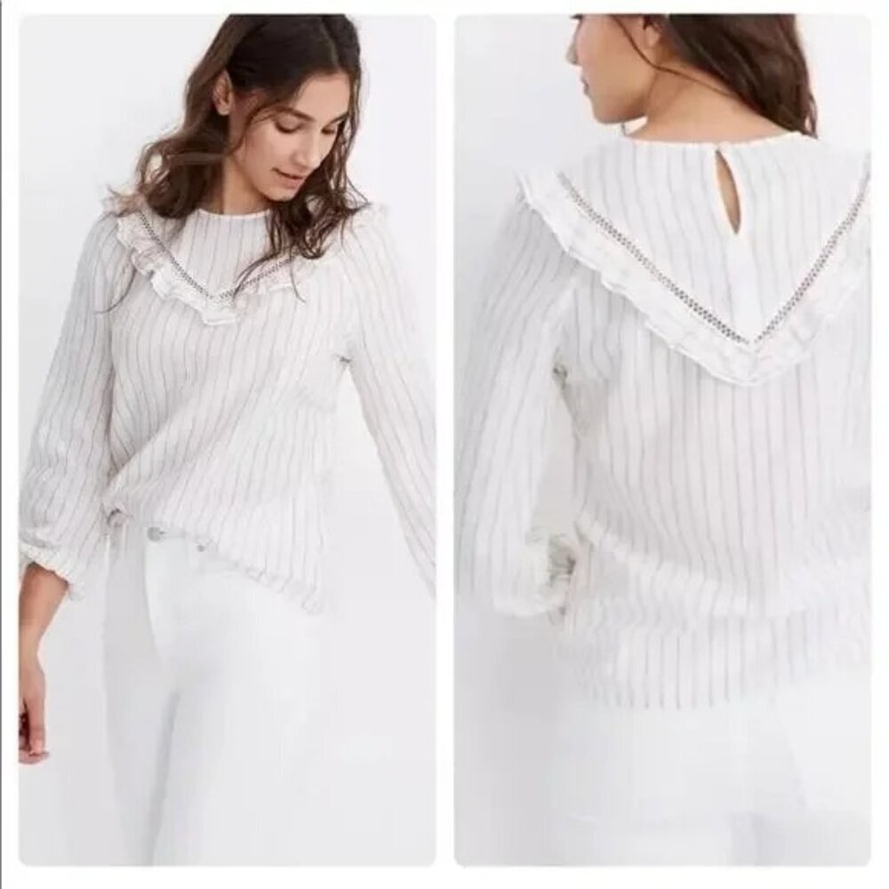 Madewell Ruffle-Yoke Prairie White Pinstripe Top